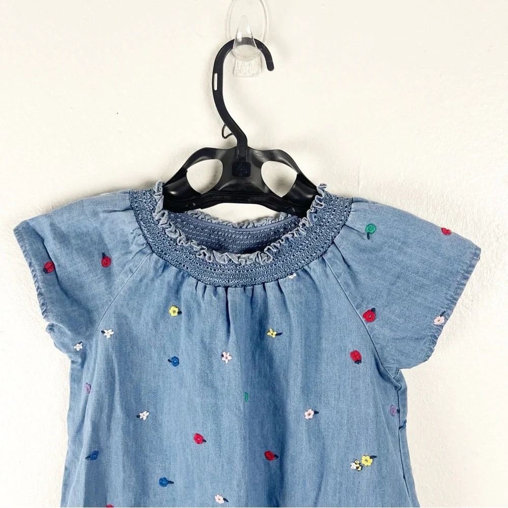 HANNA ANDERSSON Girls Springtime Chambry Ruffle Neckline Trim Dress, Size 6-7